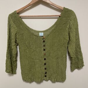 Peaceful People Crinkle Top Hippie Boho Festival Women’s Shirt Green Free Size